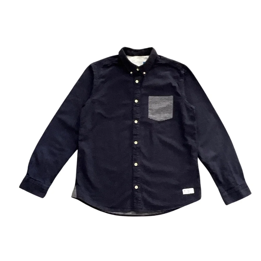 Adidas Originals Textured Dobby Shirt Navy Button Up Mens‎ L Casual Modern